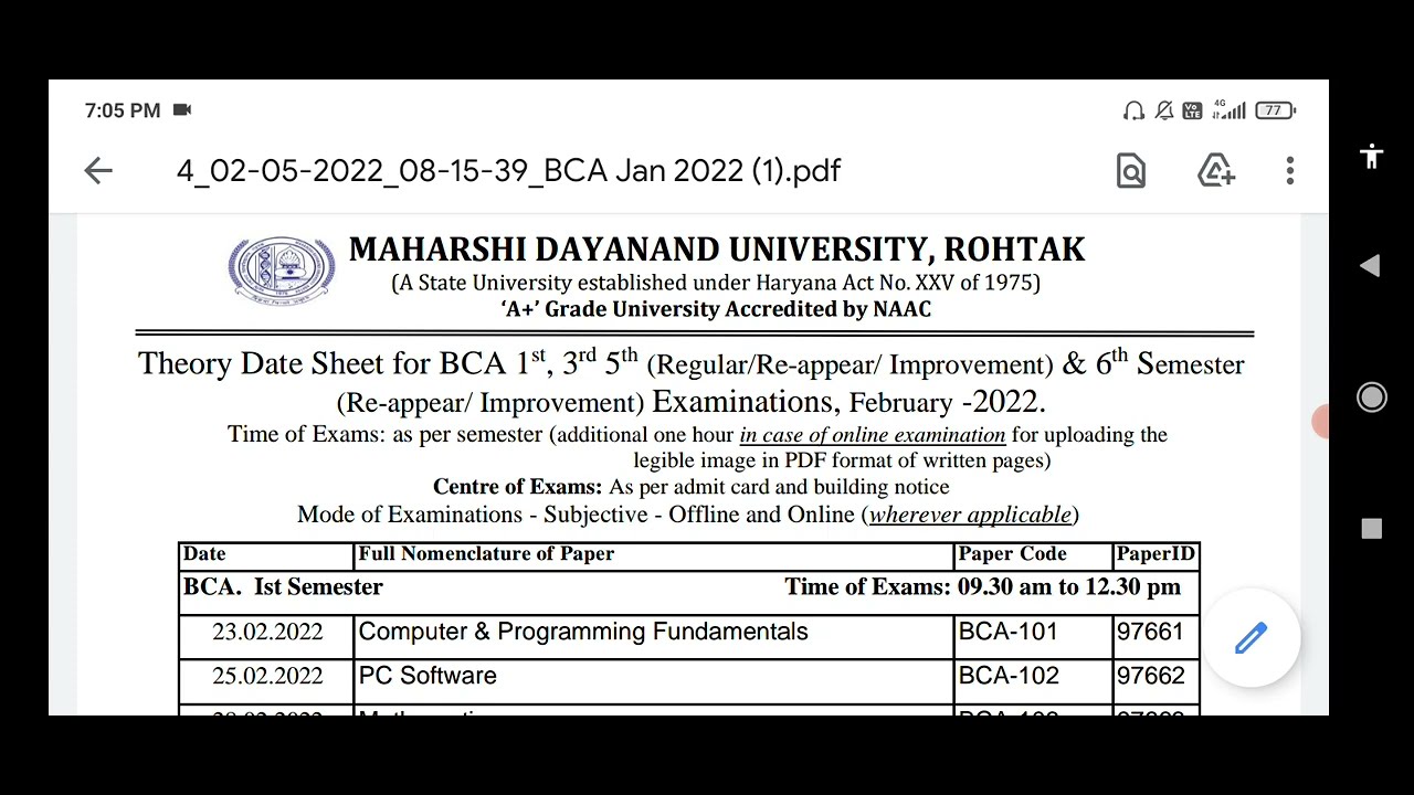 mdu bca exame datesheet 2022 | regular, reeapper datesheet 1st 3rd 5th sem  #jobalert #mdudatesheet
