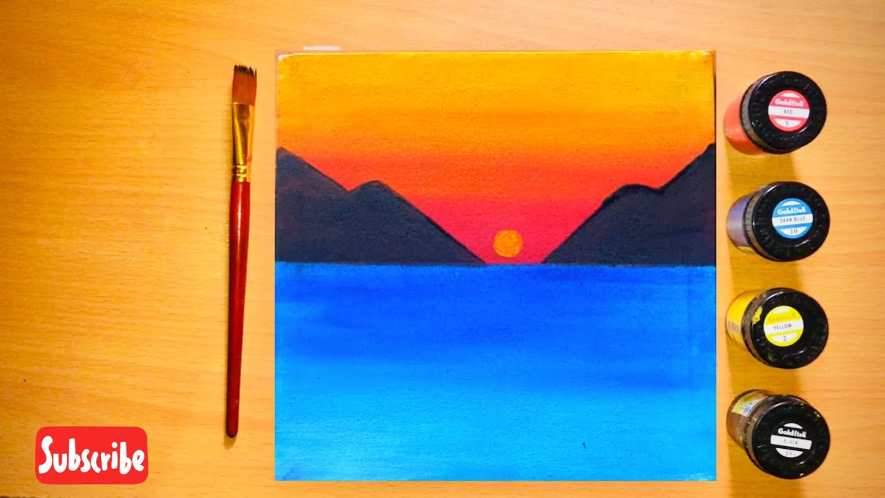 Easy Ocean Sunset painting | poster colors |acrylic painting for beginners