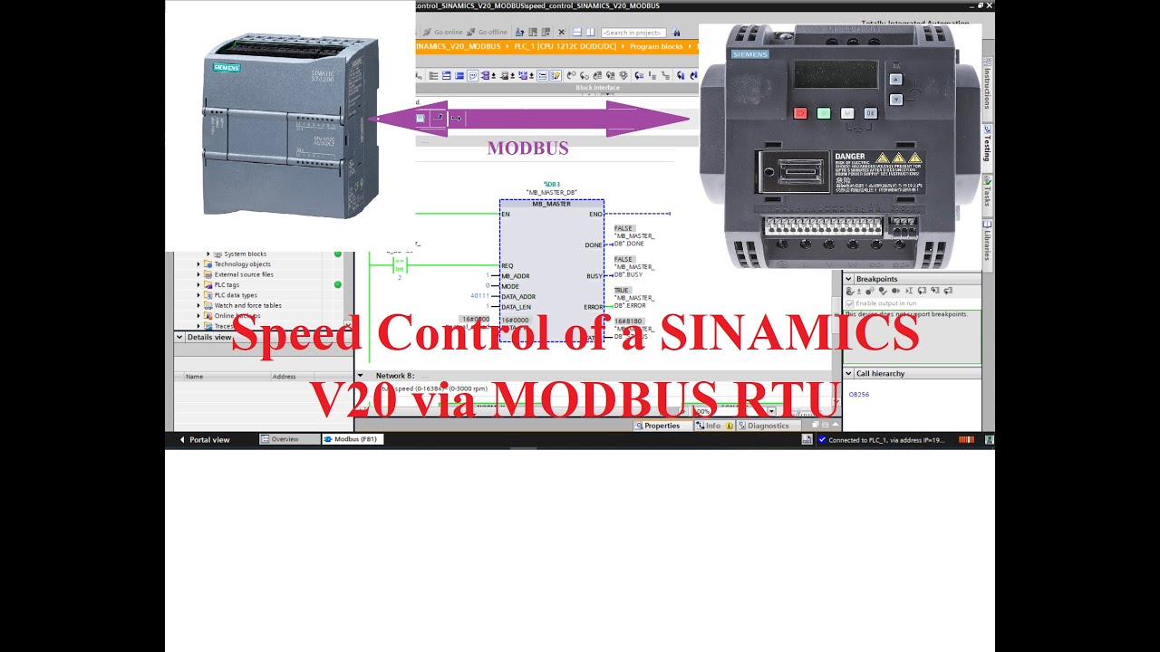 TIA Portal Speed Control of a SINAMICS V20 via MODBUS RTU