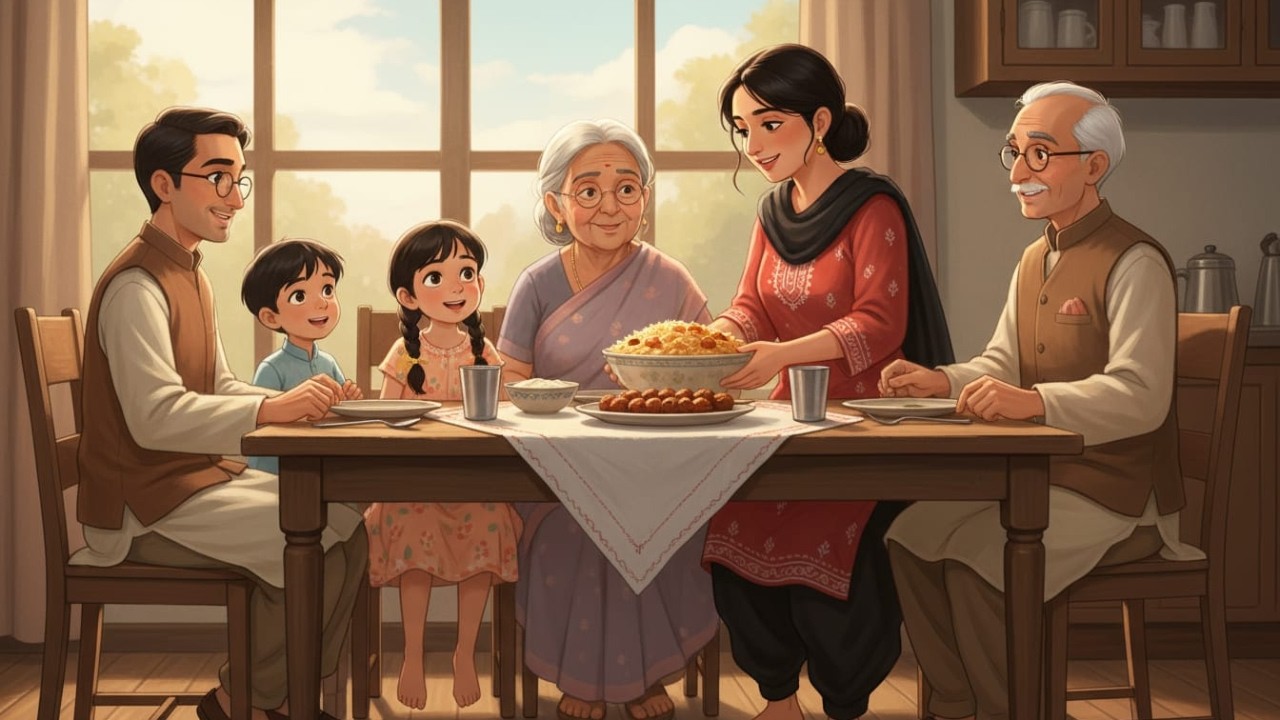 Warm Kitchen Evening | Biryani & Seekh Kebab | Cozy Family Ghibli Ambience.