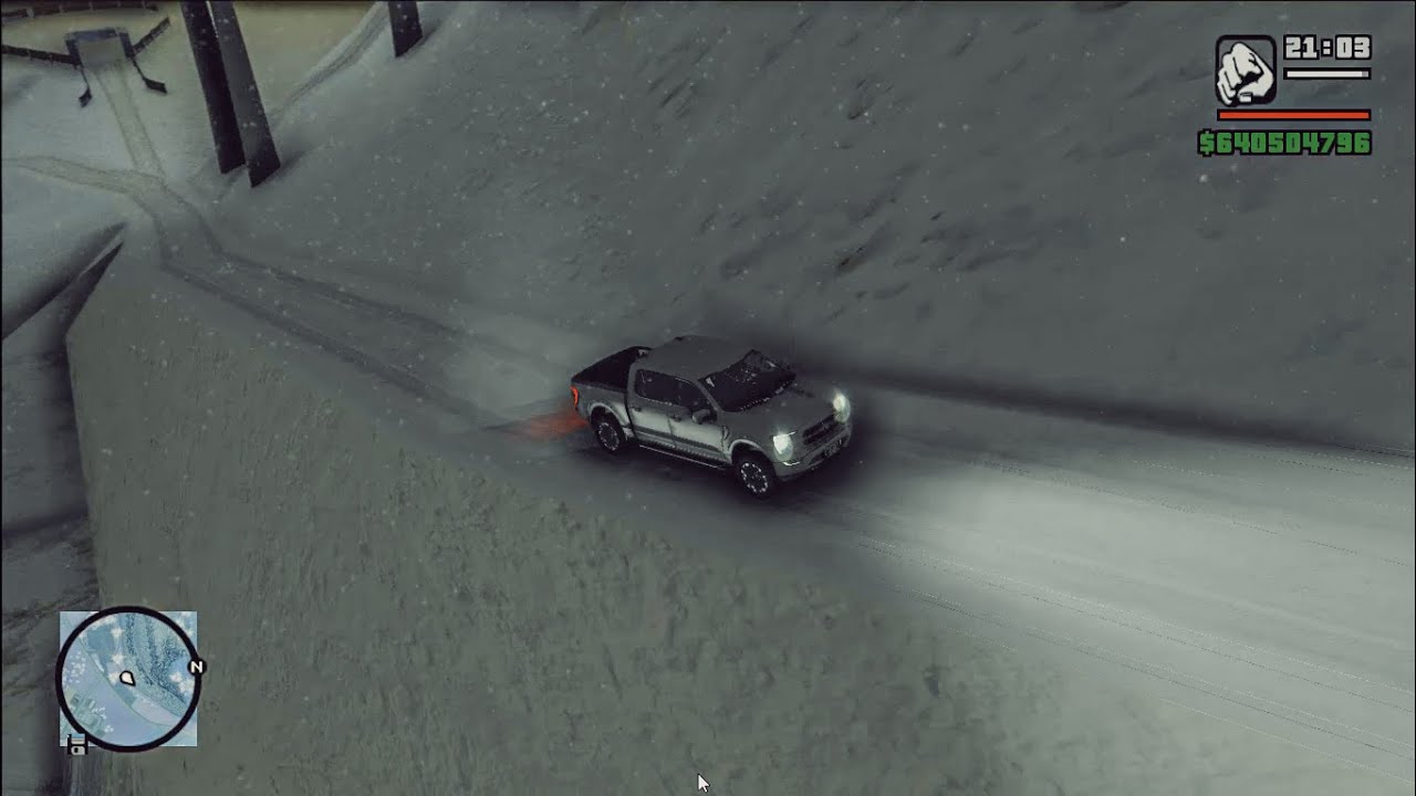 GTA : San Andreas - Uphill Driving to Mount Chilliad in Snow/Winter MOD With Ford F150 2021 Platinum