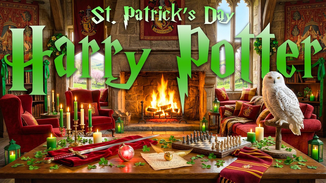 St. Patrick’s Day in Gryffindor Common Room ☘️ Calm Hogwarts Fireplace Ambience | Harry Potter Music