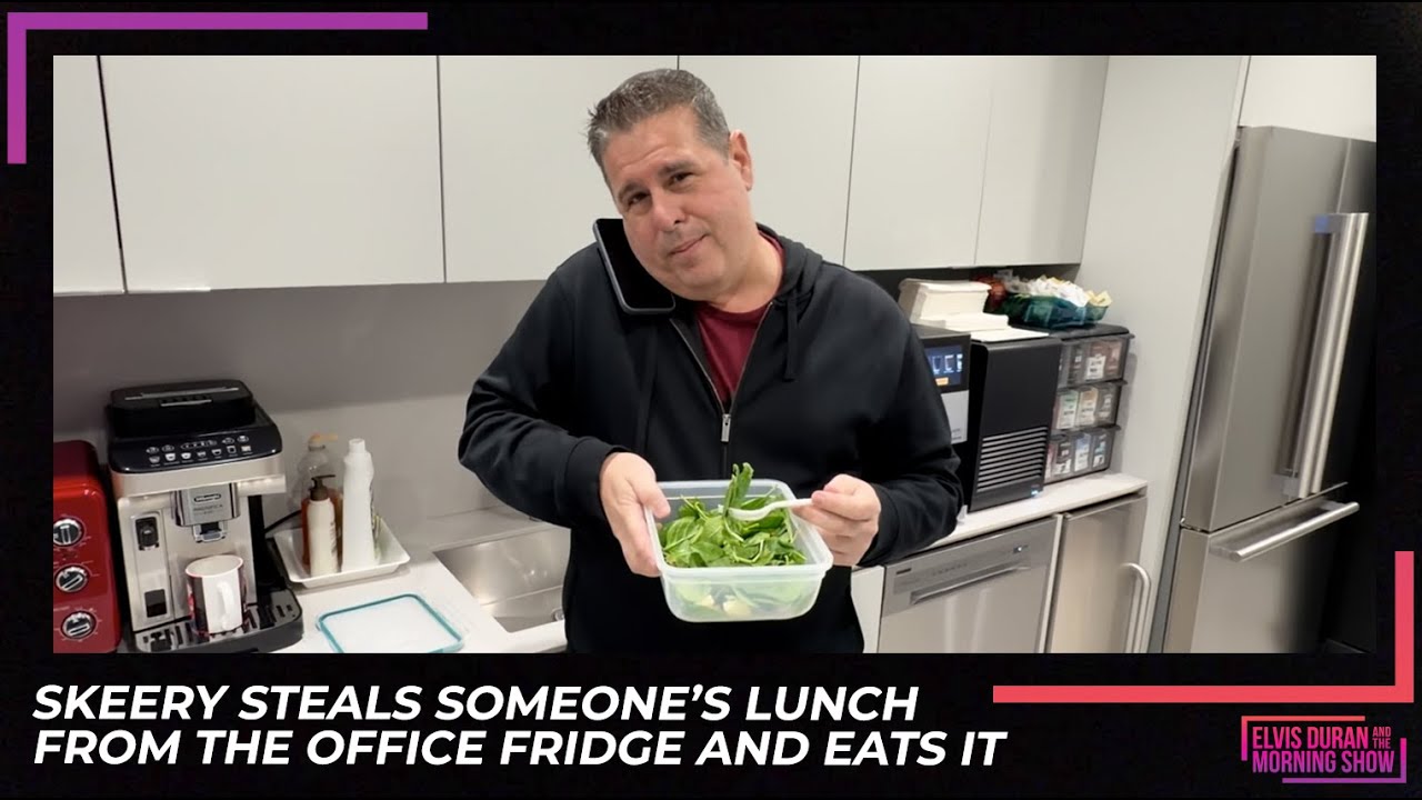 Skeery Steals Someone’s Lunch From the Office Fridge and Eats It | Elvis Duran Exclusive