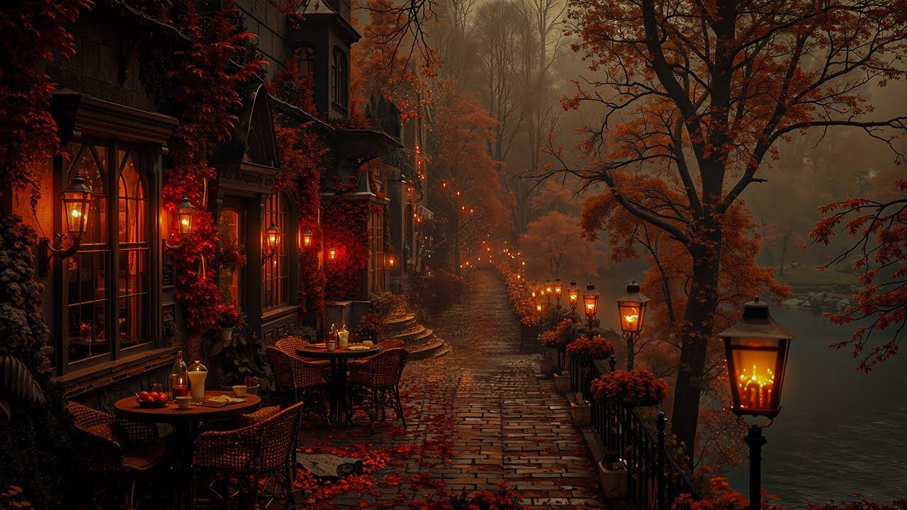 Cozy Autumn Cafe by the Riverside Path | Melancholy Classical Music | Dark Academia for Study & Read
