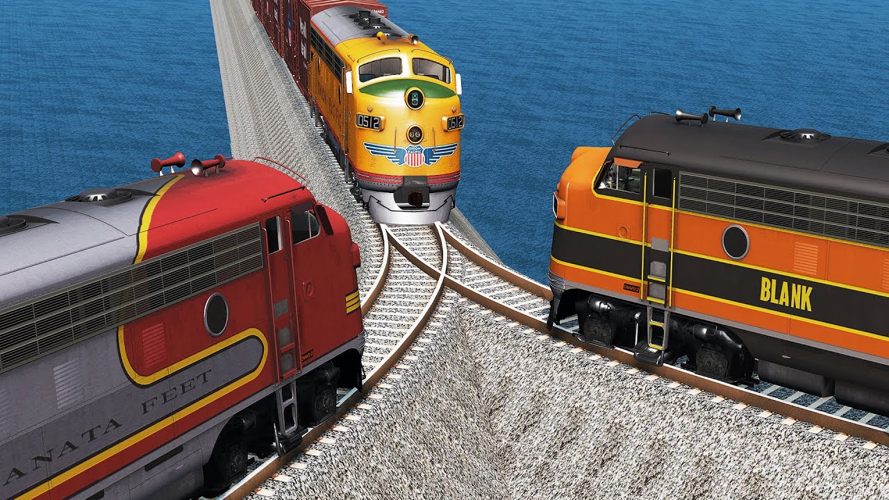 Triple Trains Impossible Y Shape Crossing - BeamNG.Drive