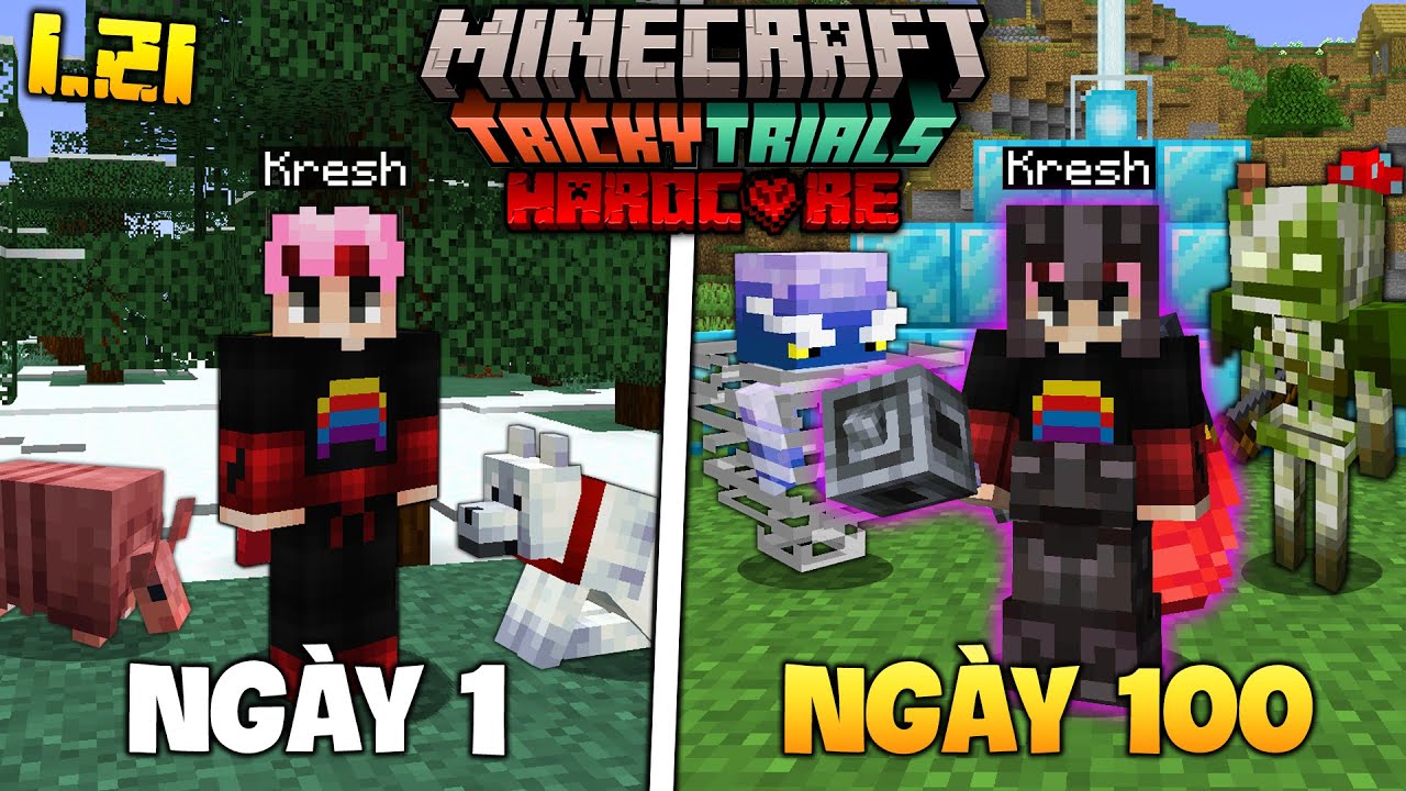 Kresh T&oacute;m Tắt 100 Ng&agrave;y Sinh Tồn Minecraft 1.21 Si&ecirc;u Kh&oacute; !!