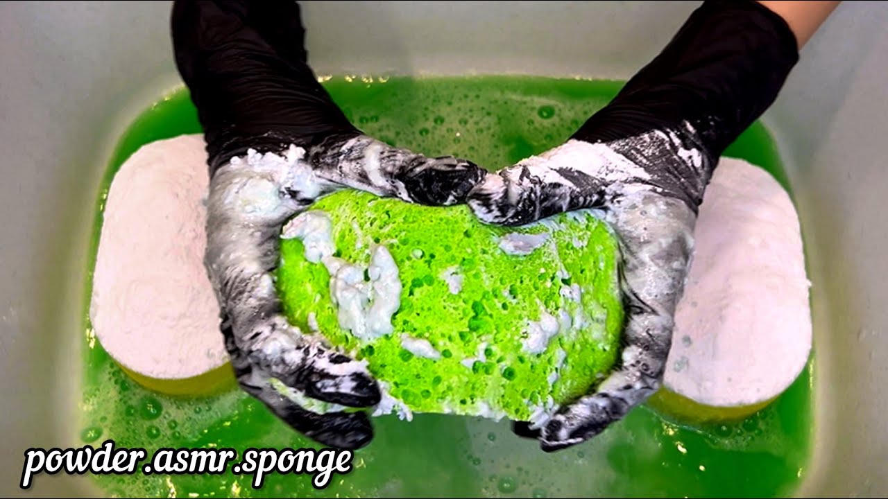Watery laundry paste 💚🩵🤍Squeezing sponges asmr