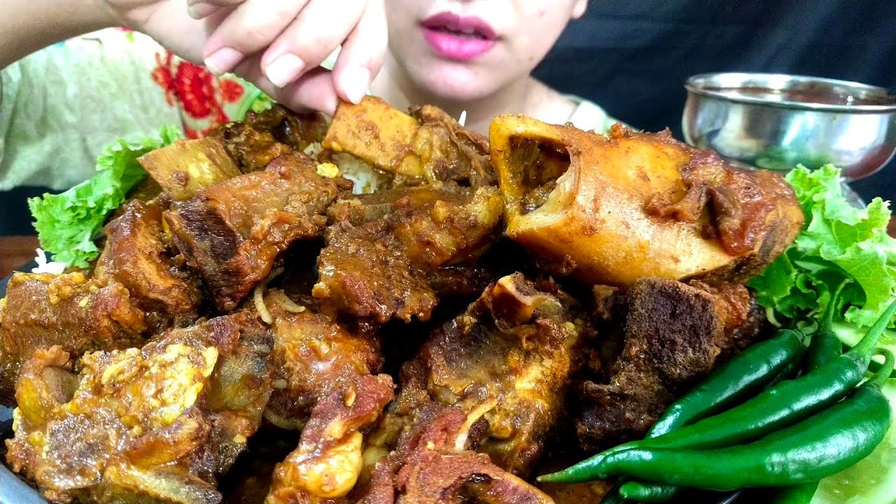 ASMR EATING SPICY MUTTON CURRY+CHICKEN CURRY+WHITE RICE+GREEN CHILLI || REAL MUKBANG(NO TALKING)