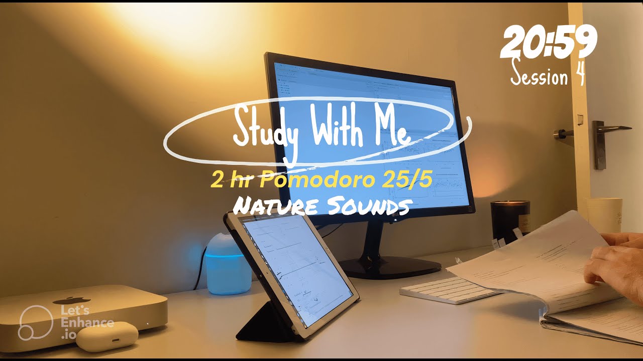 Study With Me | 2 hours Pomodoro 25/5 | Water Flowing Nature Ambience, No Music | UniWork Day 4