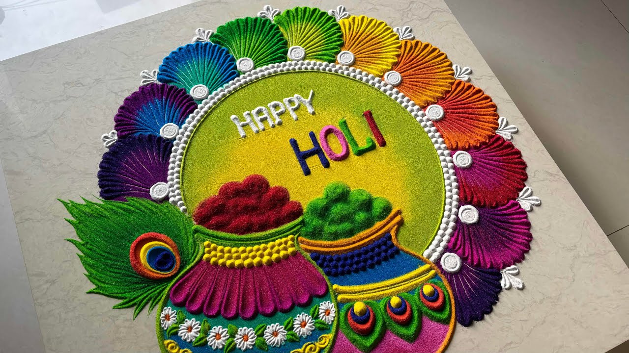 Multi-coloured holi rangoli designs/ holi special rangoli/ satisfying video 