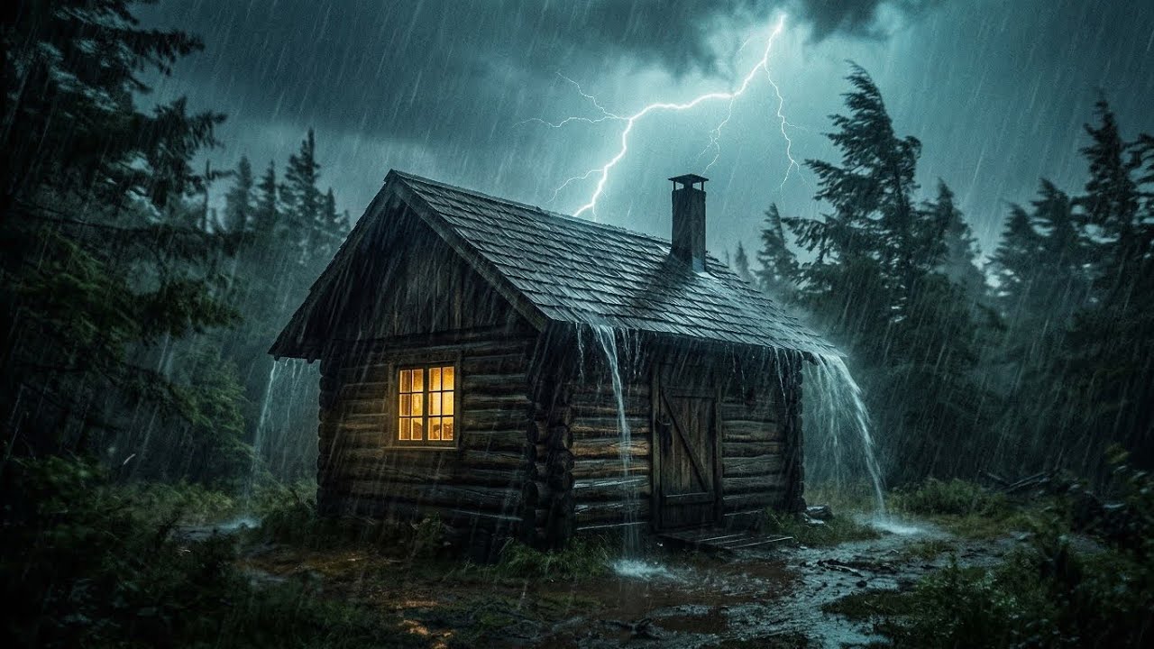 Heavy Rain Sounds for Sleeping Instantly | Cozy Cabin Night Ambience (3 Hours)