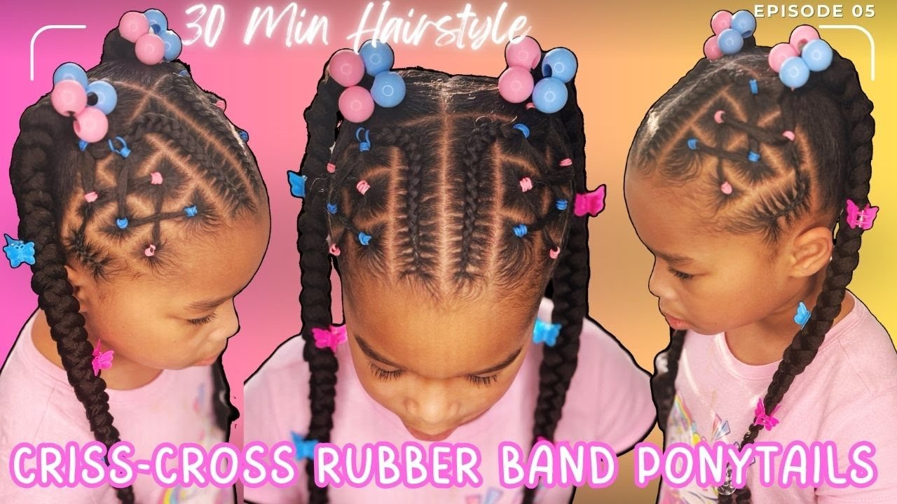 Criss Cross RubberBands into 2 Ponytails | 30 Minute Protective Kids Style