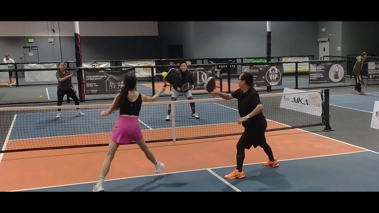 Pickleball XSCAPE: MANNY & KARA (near side) vs MINH & JEAN (far side)  Recreational Game. race to 11