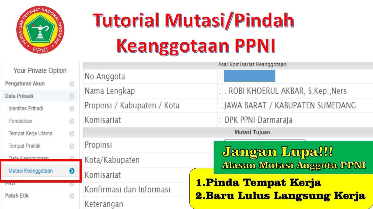 Cara Mudah Pindah/ Mutasi Keanggotaan PPNI ONLINE !!! - baru mau kerja atau baru pindah kerja