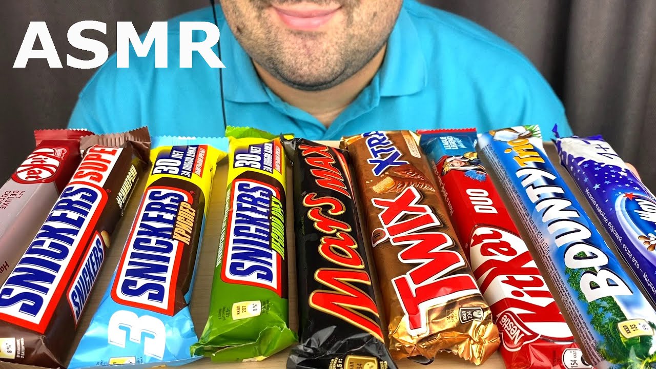 ASMR Chocolate Candy Bars (Snickers, KitKat, Mars, Twix, Bounty & Milky Way) Mukbang
