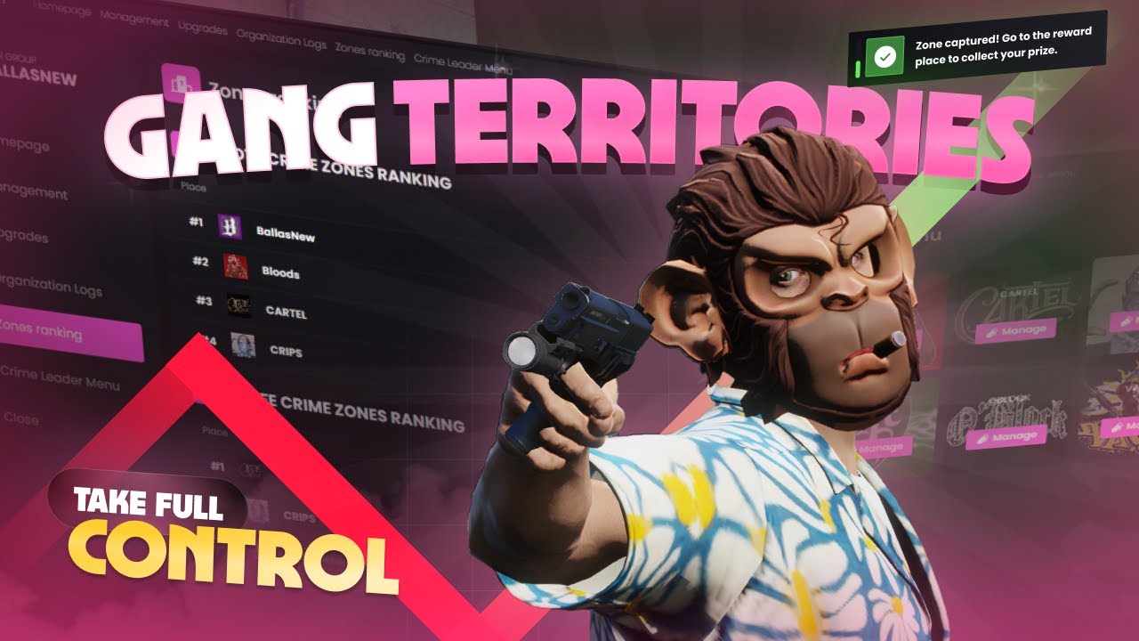 Fivem Gang zones 2025 - pinkFrog crimeZones, zones for organizations, gangs [ESX, QBOX, QBCORE]