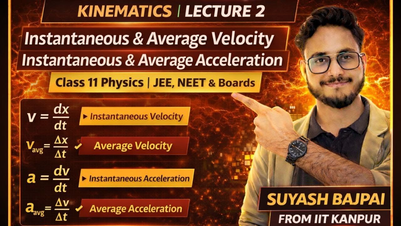 Class 11 Physics | Kinematics | Lecture 2 | Instantaneous & Average Velocity and Acceleration | JEE