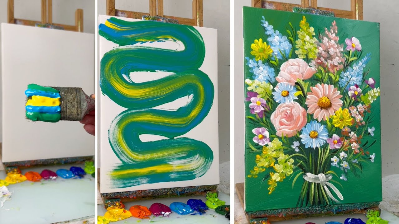 Colorful Flower Bouquet Acrylic Painting | Easy Tutorial for Beginners #133