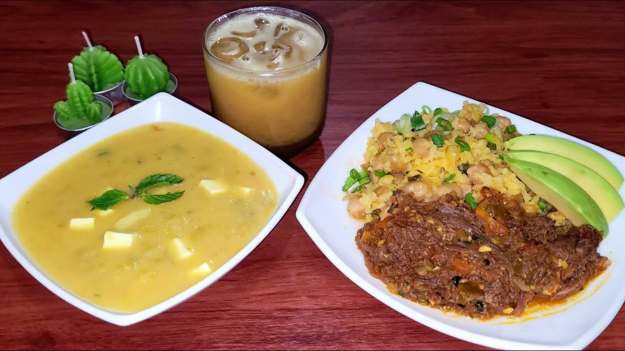 RASPADO DE VERDE CARNE MECHADA Y MORO DE GARBANZOS CON JUGO  #almuerzos #comidaecuatoriana