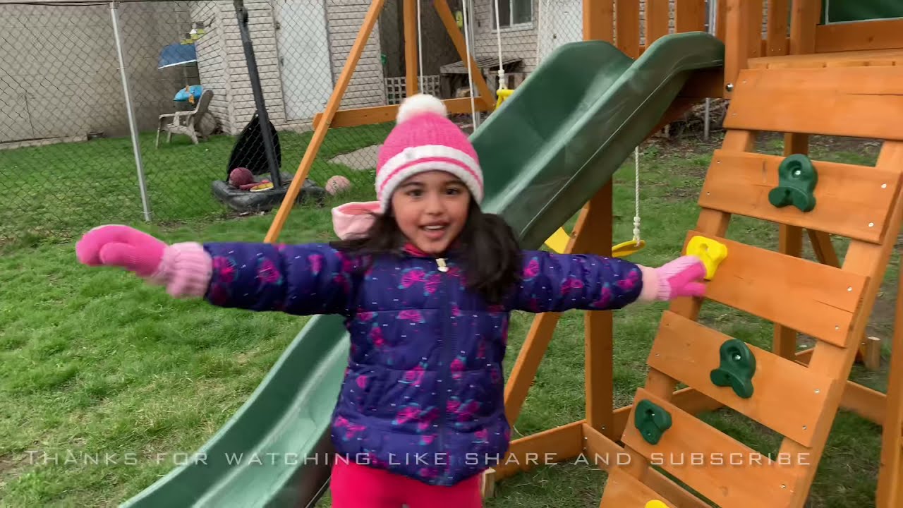 KidKraft Brightside Wooden Play Centre | Super Serrah enjoys her new slide and swing set