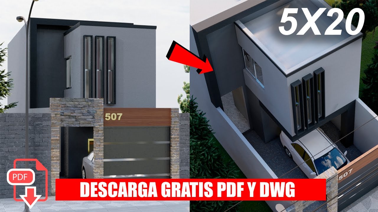 Plano de Casa de 5X20 con 3 HABITACIONES / HOUSE PLANS 5X20 / RUMAH 5X20