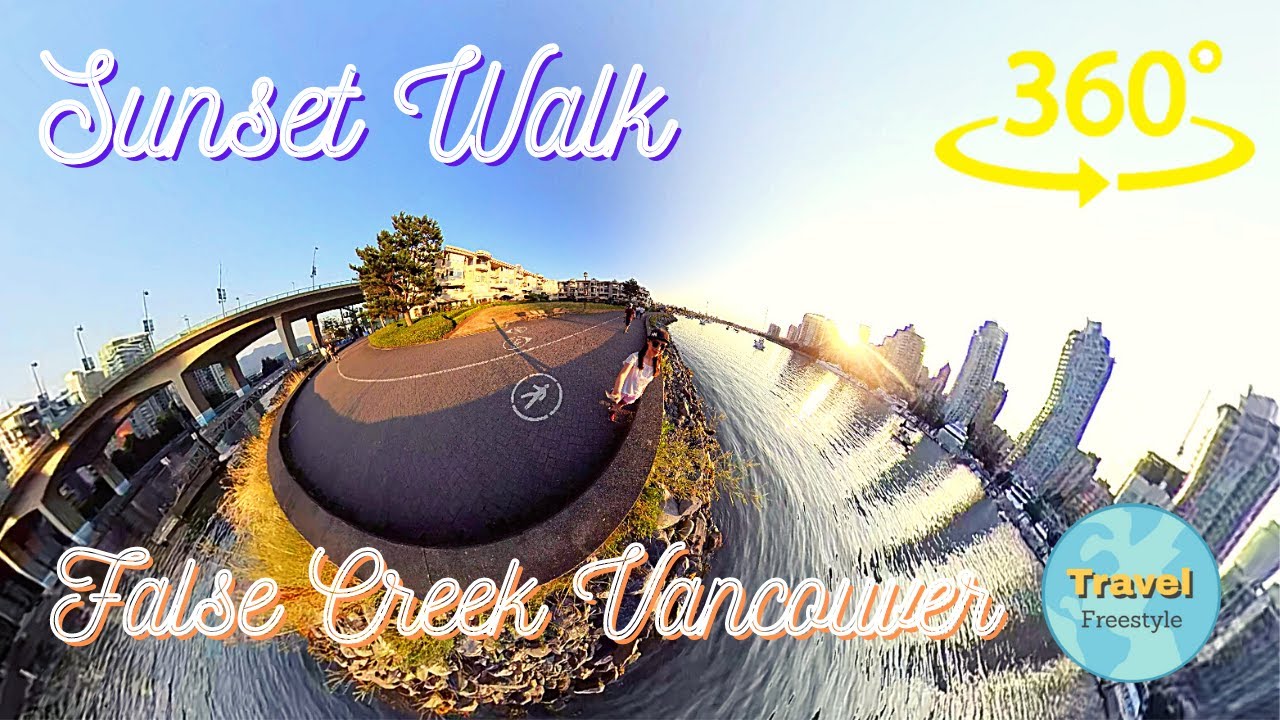 Beautiful Sunset Walk at False Creek Vancouver - 360° video