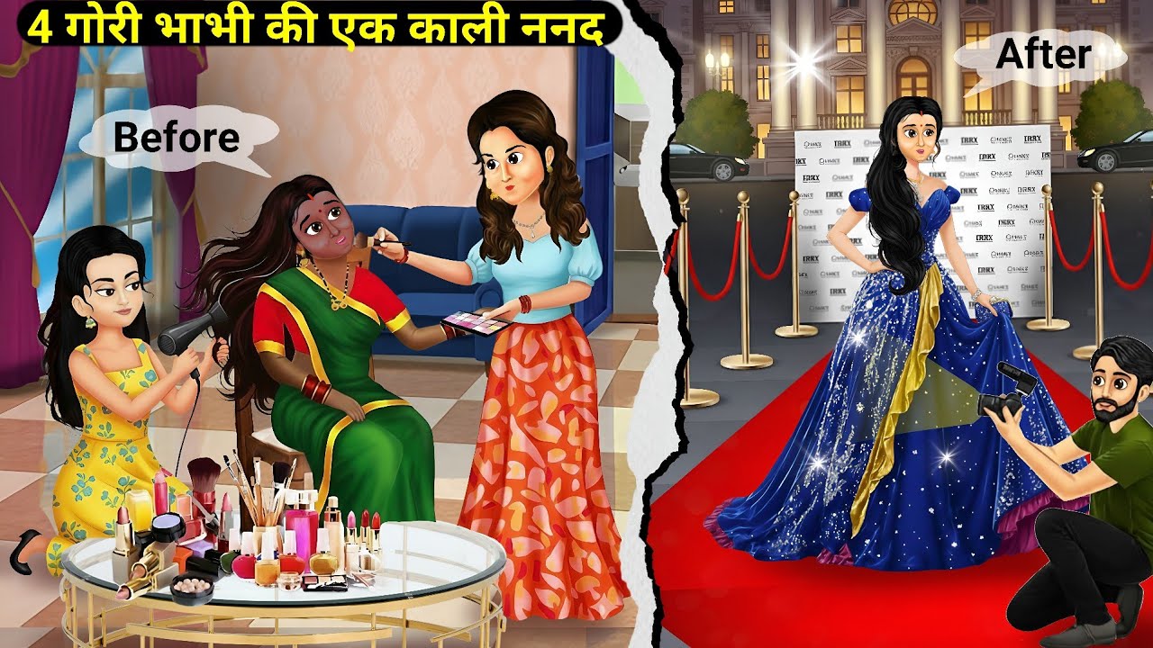 4 गोरी भाभी की एक काली ननद | 4 Gori Bhabhi Ki Ek Kali Nanad | saas bahu stories | cartoon video