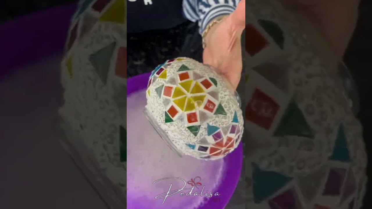 Mosaic Lamp Grouting Process pedalisaart.com #mosaicart #turkishlamps #diy #turkishlamps #craft