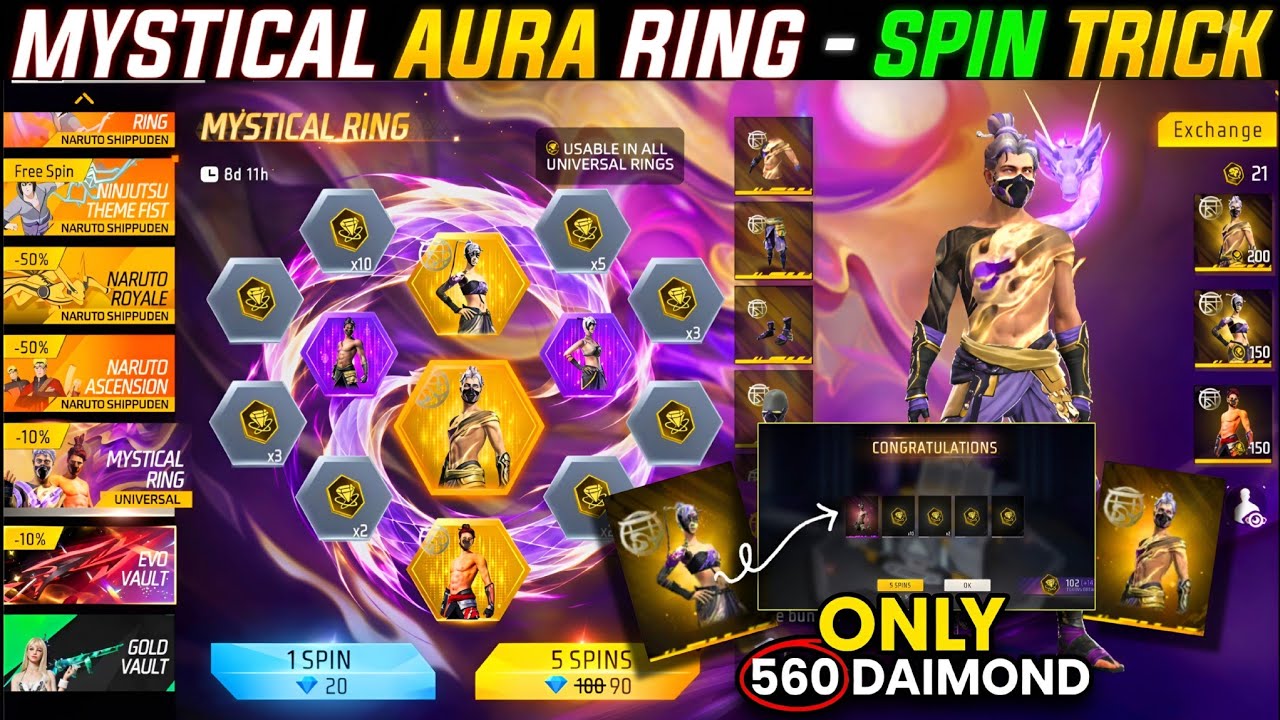 MYSTICAL RING EVENT SPIN FREE FIRE | GOLDEN SHADE BUNDLE RETURN | FREE FIRE NEW EVENT | FF NEW EVENT