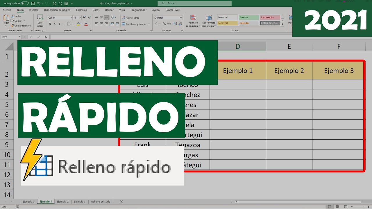 Como usar el Relleno Rápido en Excel (Rellenar Series, Autorrelleno)