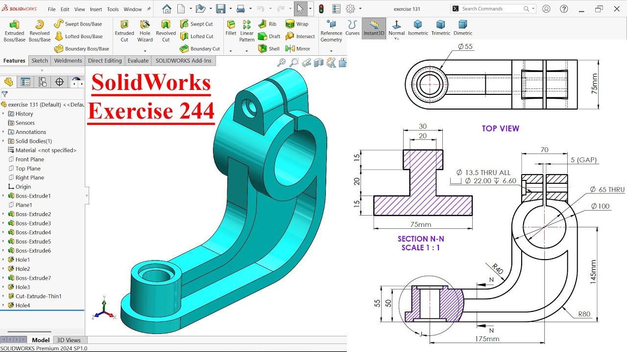 SolidWorks Tutorial for beginners Exercise 244