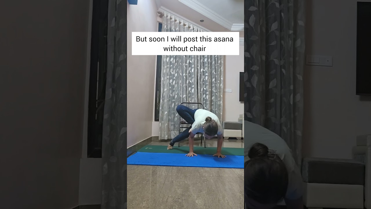 Dragonfly pose with chair 