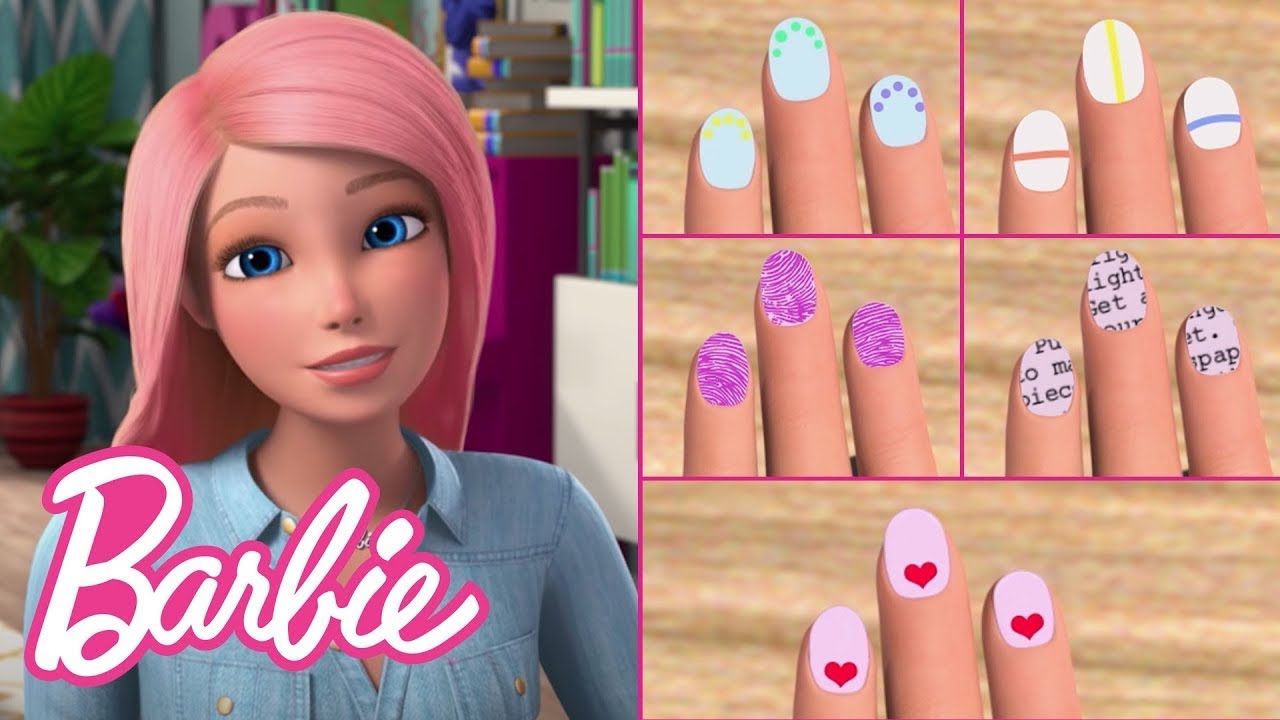 Tutorial de desenho nas unhas com BARBIE (5 ideias f&aacute;ceis!)💅 | Barbie Vlogs |@BarbieBrasil