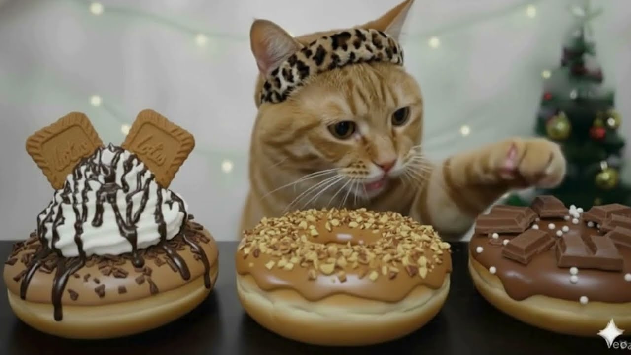 4匹の猫のグルメタイム🐱🍝🍔｜Four Cats Food Feast