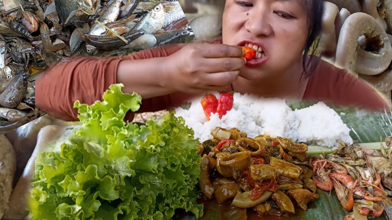 buff intestine and river fish etc with 2 king chilli| northeast naga mukbang