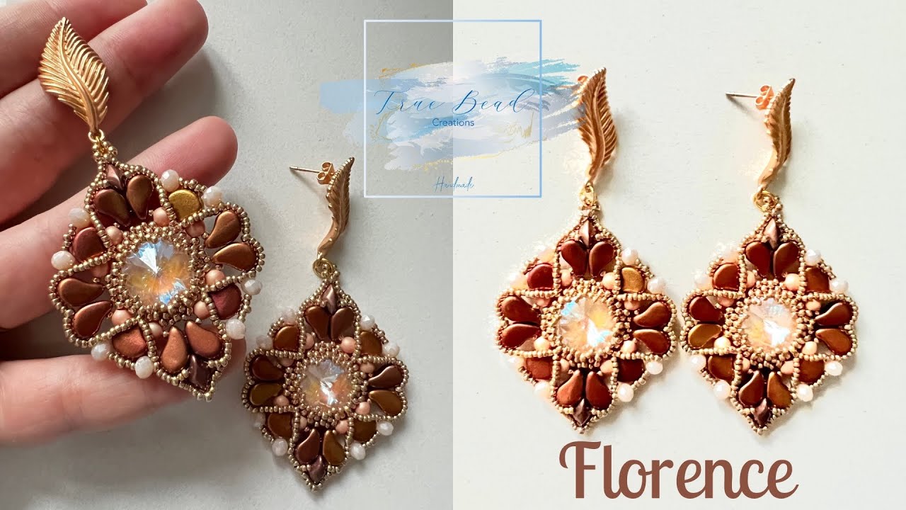 18. DIY TUTORIAL ORECCHINI FLORENCE - con Rivoli 14mm ginko paisley perle 4mm cipollotti 4x3 gemduo