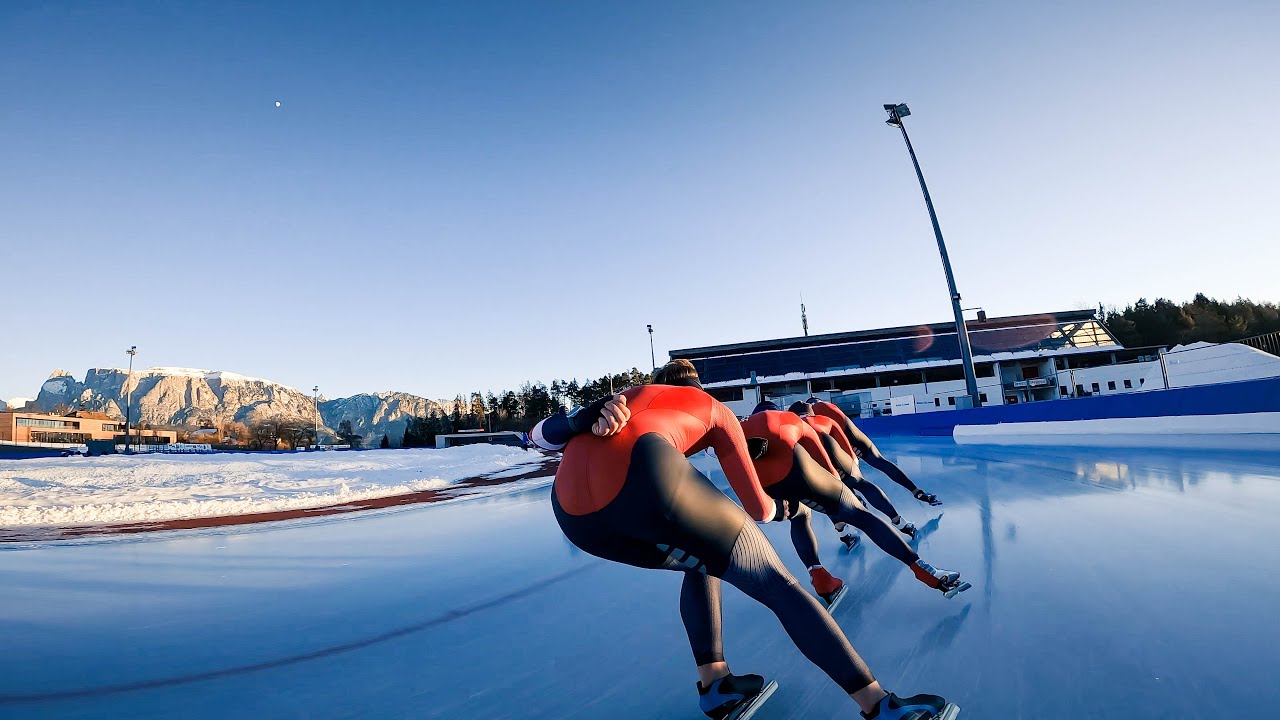 Speed skating outside in the Dolomites