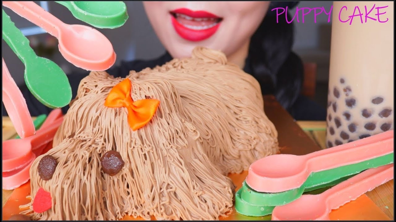 ASMR PUPPY CHOCOLATE CAKE 可爱狗狗巧克力蛋糕 | COKLAT KEK | CHOCOLATE SPOONS  | BOBA BUBBLE TEA | EATING