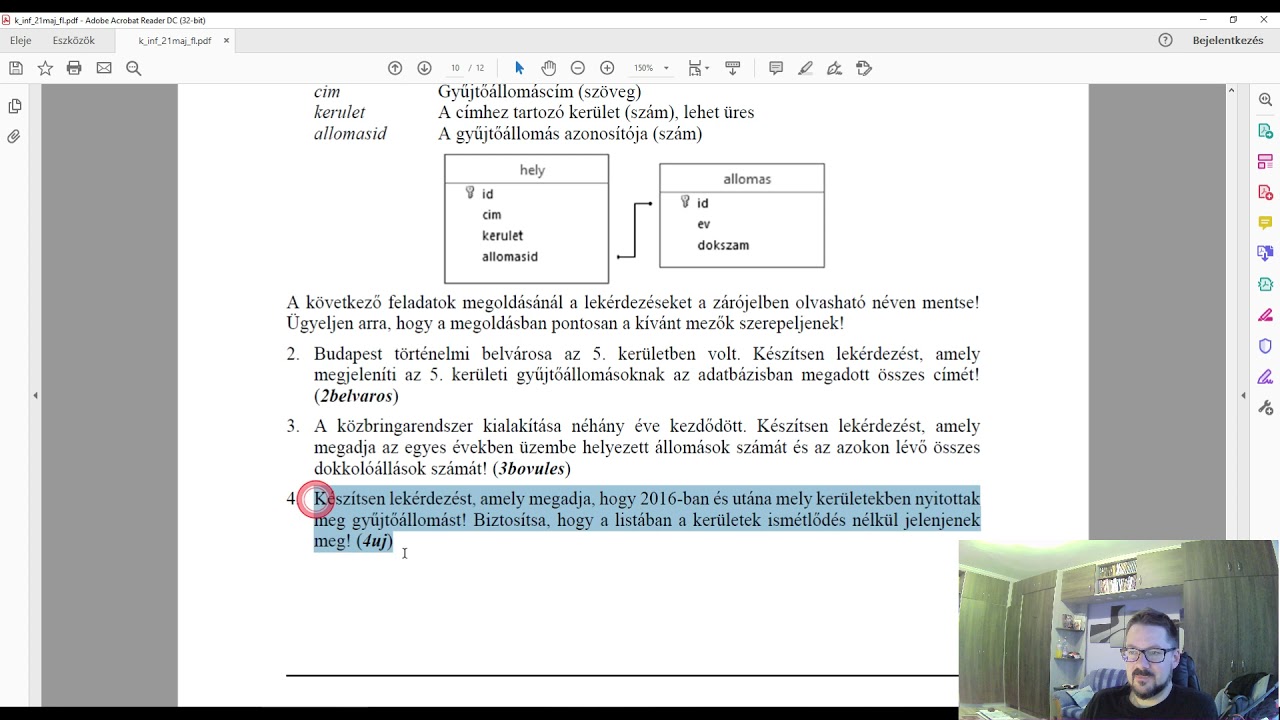 Informatika érettségi középszint 2021 május adatbázis-kezelés