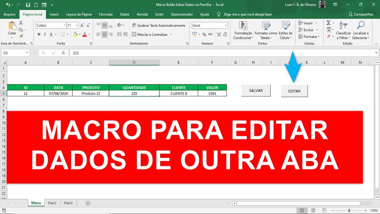 Macro para EDITAR DADOS em Planilha Excel com BOTÃO de Comando VBA