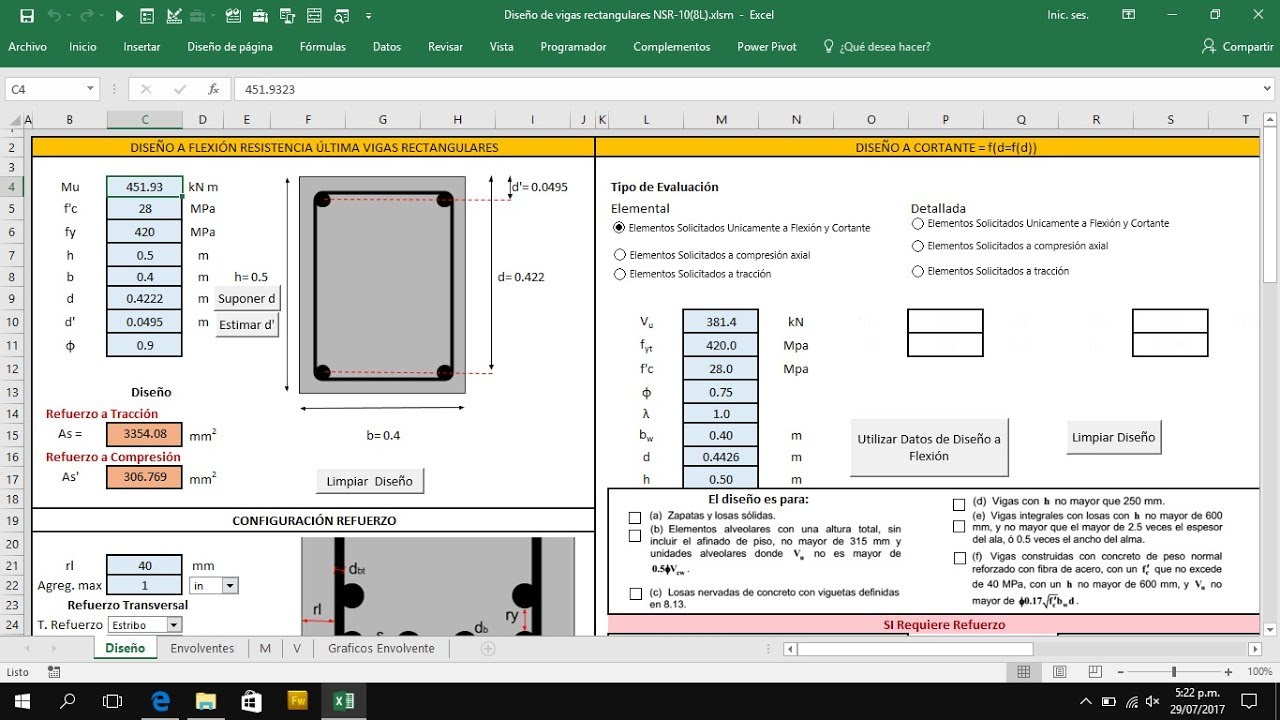 Plantilla excel para diseño de vigas NSR10