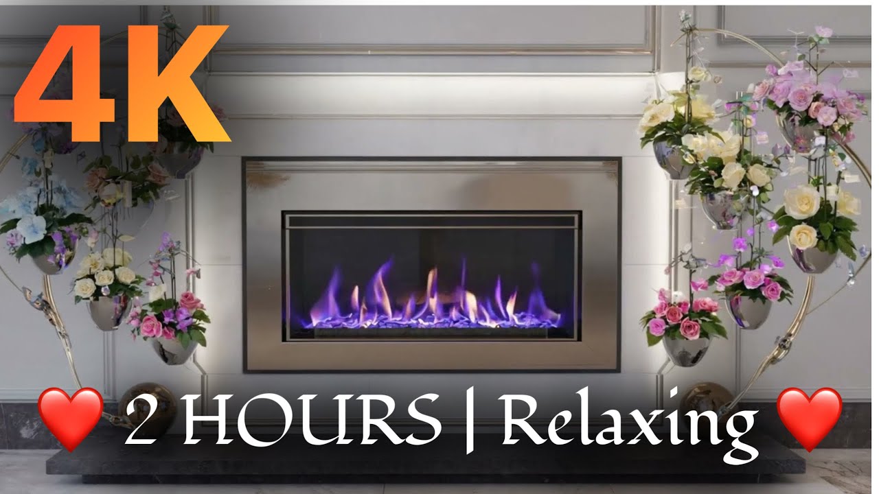 🔥 Blue Flame Floral Fireplace | Elegant Relaxation with Crackling Sounds | 4K Ambient Fire