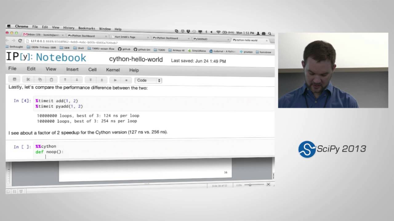 Cython: Speed up Python and NumPy, Pythonize C, C++, and Fortran, SciPy2013 Tutorial, Part 1 of 4