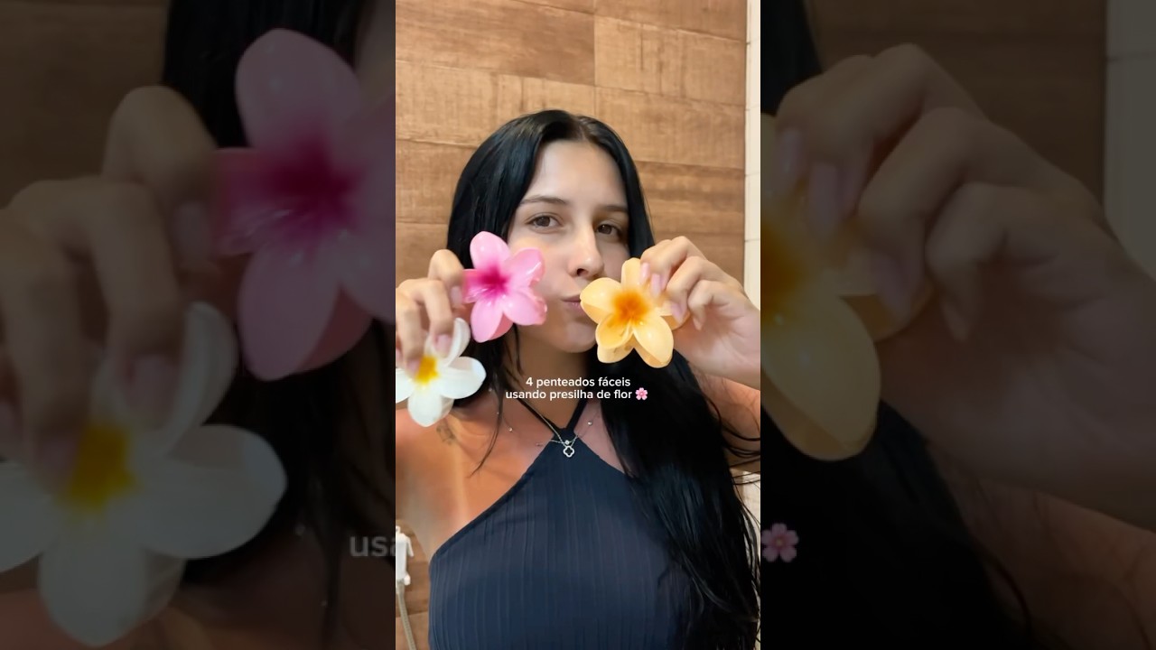 Ensinando para voc&ecirc;s 4 penteados f&aacute;ceis usando presilhas de flor🌸✨ #penteado #cabelosaudavel #dica