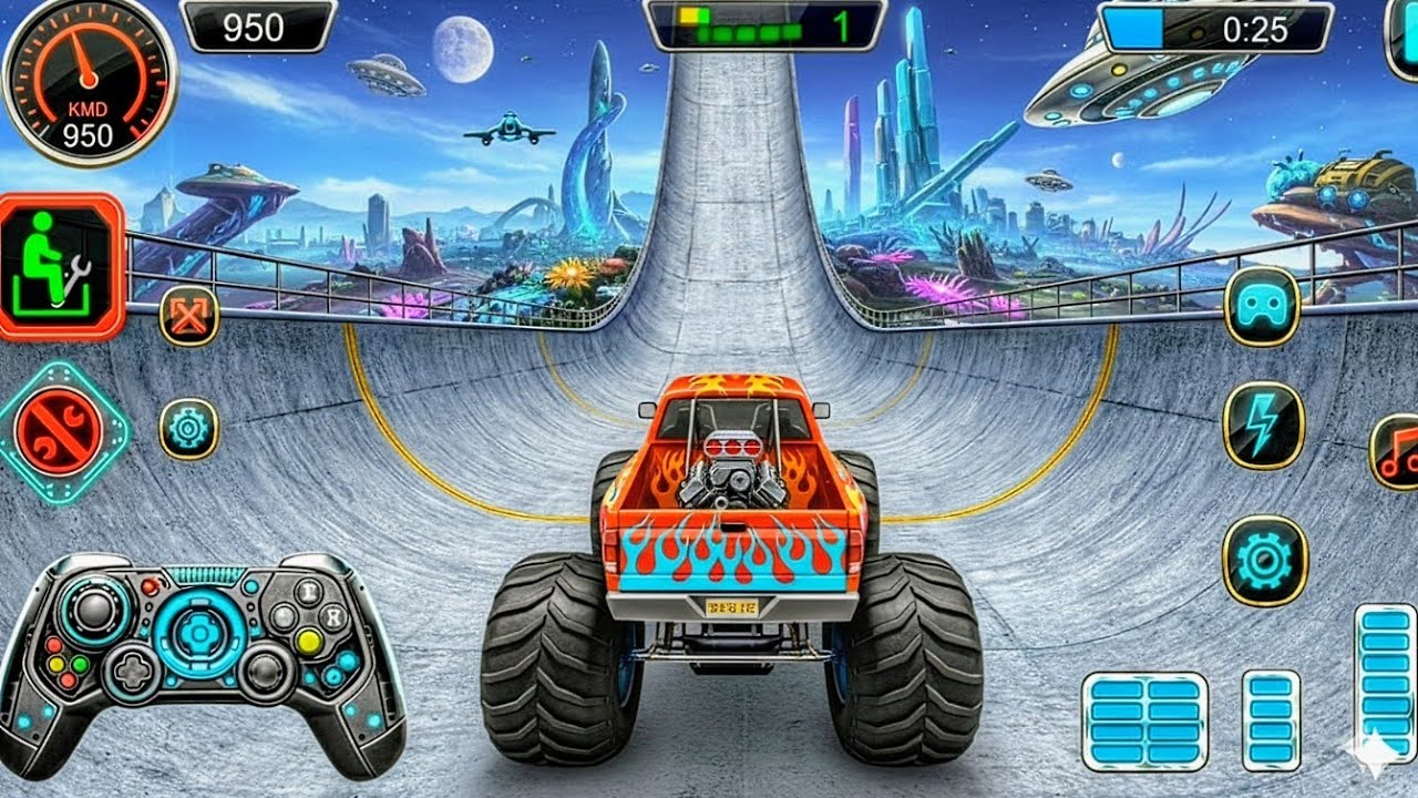 Grave Digger MEGA RAMP Stunts! Monster Truck Crushing Cars Game | Android Gameplay