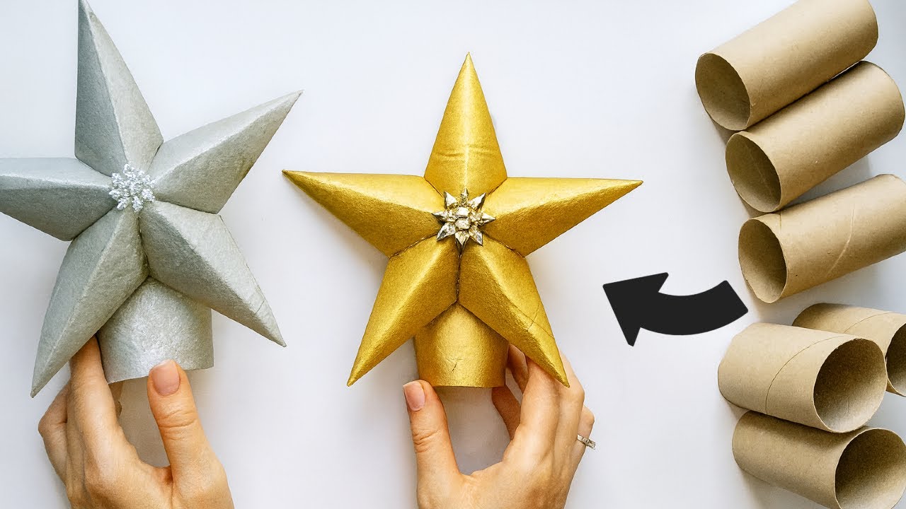How to Make Star Tree Topper from Toilet Paper Rolls 🌟 DIY Christmas Ornaments - Easy Craft Tutorial