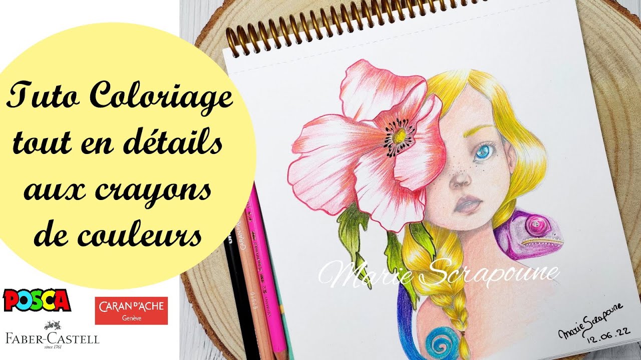 TUTO COMPLET coloriage Emmanuelle Colin aux crayons de couleur Polychromos luminance et posca Facile