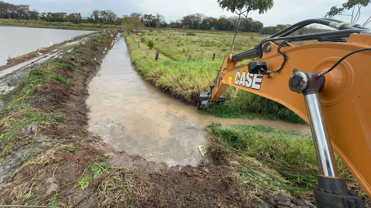 🚜 LIMPEZA PESADA NA LAVOURA DE ARROZ! ESCAVADEIRA NA VALA DE ESCOAMENTO 💧🌾