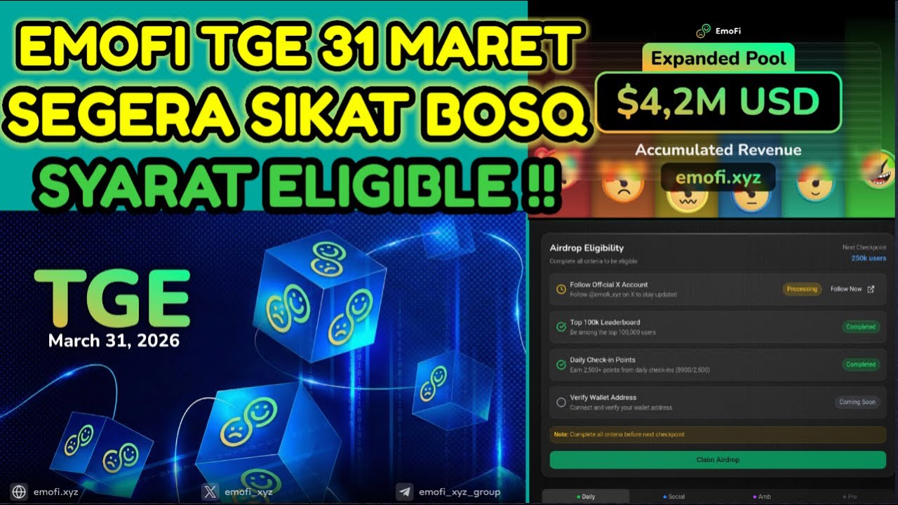 Segera Sikat 31 Maret TGE Konfirm Airdrop 30 % GRATISS Emofi Airdrop !!!