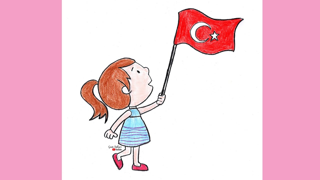 23 Nisan Resmi Nasıl Çizilir - Bayrak Tutan Çocuk Çizimi